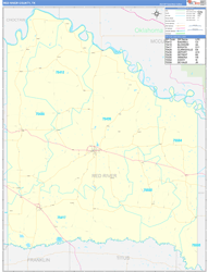 Red River County, TX Wall Map Zip Code Basic Style 2024
